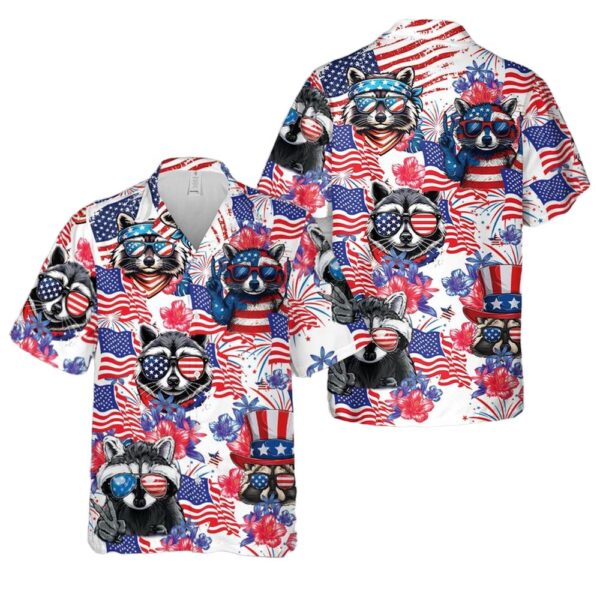 Tropical Raccoon US Flag 4th Of July Hawaiian Shirt Cheap Tropical Raccoon US Flag 4th Of July Hawaiian Shirt Cheap