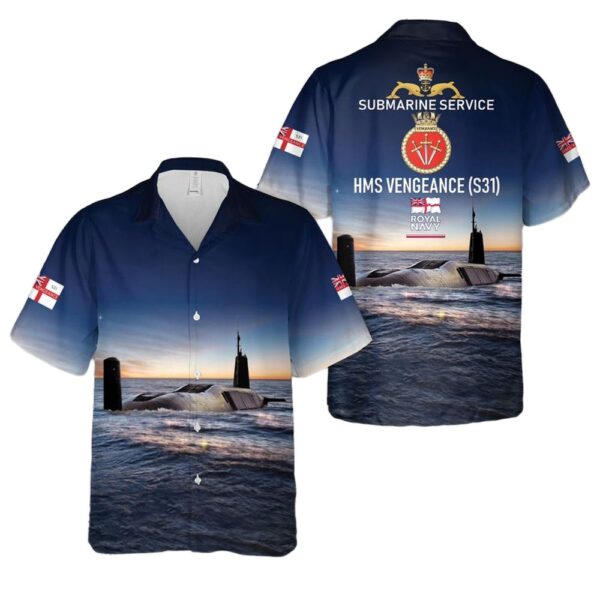 Royal Navy Vanguard class submarine HMS Vengeance (S31) Hawaiian Shirt Cheap