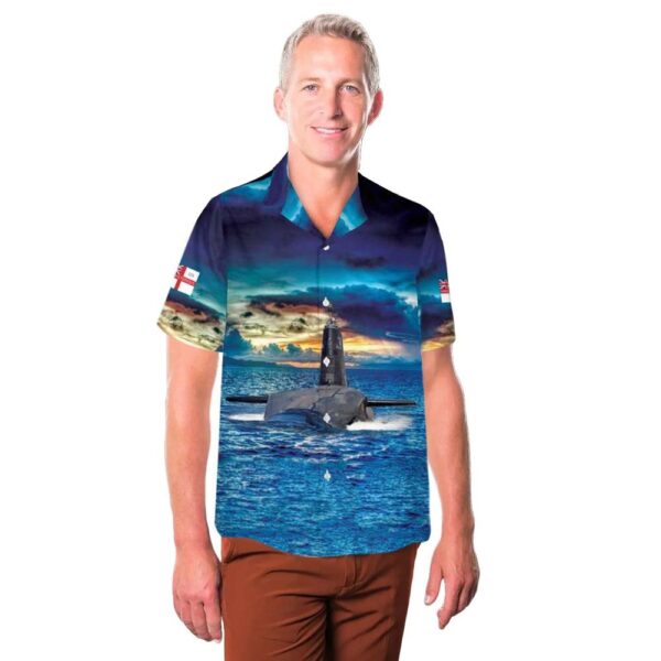 Royal Navy Vanguard class submarine HMS Victorious (S29) Button Up Hawaiian Shirt Royal Navy Vanguard class submarine HMS Victorious (S29) Button Up Hawaiian Shirt