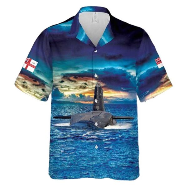 Royal Navy Vanguard class submarine HMS Victorious (S29) Button Up Hawaiian Shirt Royal Navy Vanguard class submarine HMS Victorious (S29) Button Up Hawaiian Shirt