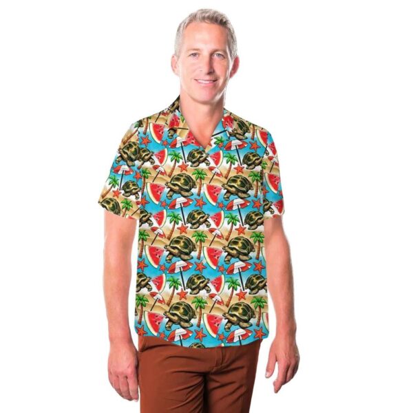 Tortoise Watermelon Beach Button Up Hawaiian Shirt