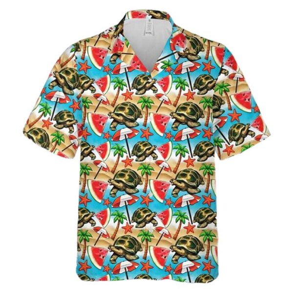 Tortoise Watermelon Beach Button Up Hawaiian Shirt