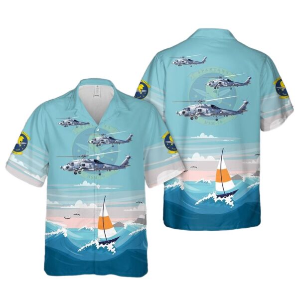US Navy Sikorsky MH-60R Seahawk Helicopter Maritime Strike Squadron 70 (HSM-70) Spartans Button Up Hawaiian Shirt