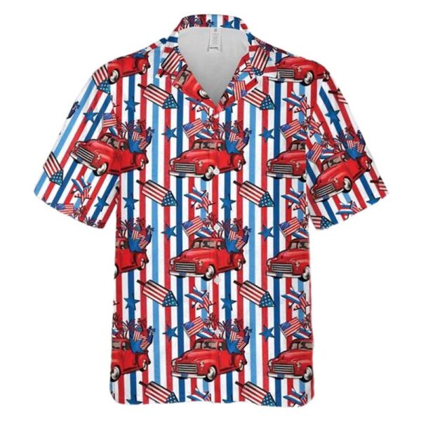 4th of July Truck Button Up Hawaiian Shirt 4th of July Truck Button Up Hawaiian Shirt