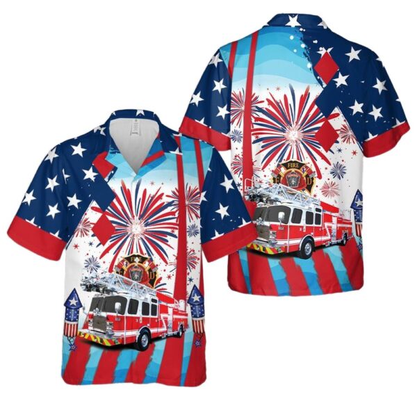 Fire Trucks 4th Of July Aloha Hawaiian Shirt