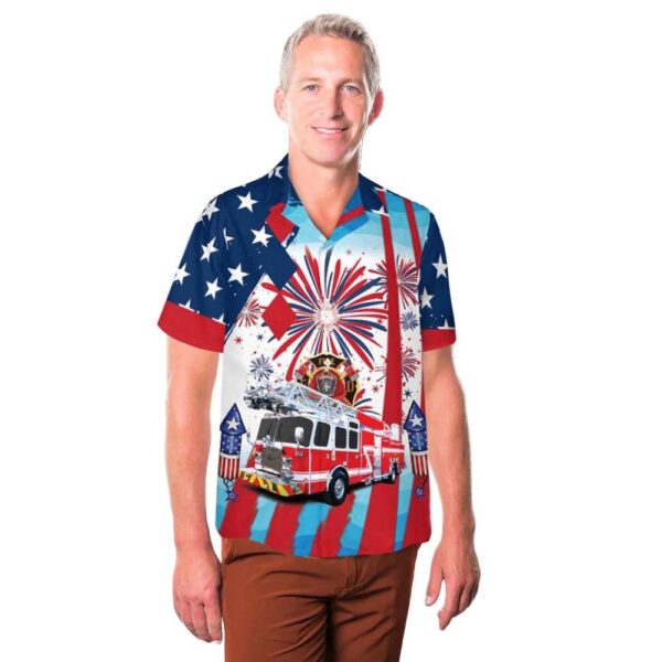 Fire Trucks 4th Of July Aloha Hawaiian Shirt