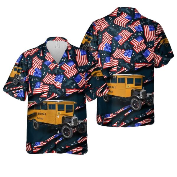 1927 Blue Bird No 1 School Bus 4th Of July Aloha Hawaiian Shirt 1927 Blue Bird No 1 School Bus 4th Of July Aloha Hawaiian Shirt