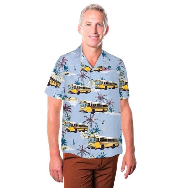 Blue Bird Type D transit-style school bus Button Up Hawaiian Shirt