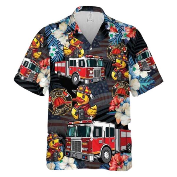 Fire Trucks Firefighter Ducks 4th Of July Hawaiian Shirt Cheap Fire Trucks Firefighter Ducks 4th Of July Hawaiian Shirt Cheap