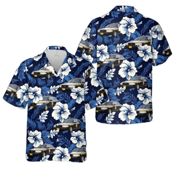 Maryland State Police Car Blue Hibiscus Button Up Hawaiian Shirt