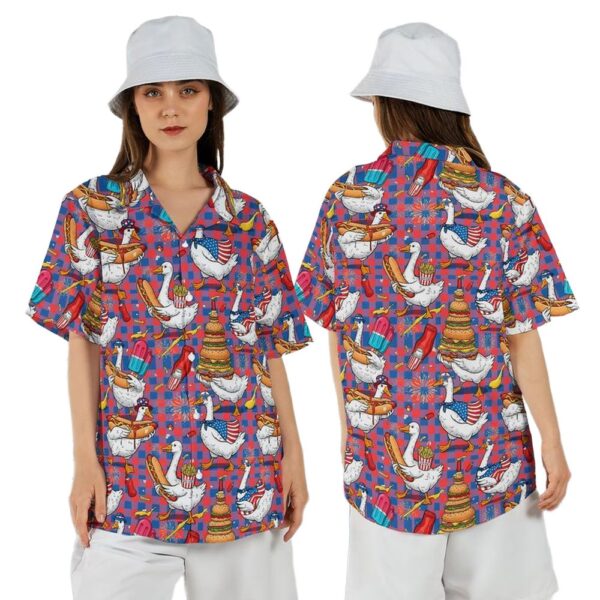 Retro Patriotic Hot Dog Ice Cream Goose 4th Of July Regular Fit Hawaiian Shirt For Men And Women Retro Patriotic Hot Dog Ice Cream Goose 4th Of July Regular Fit Hawaiian Shirt For Men And Women
