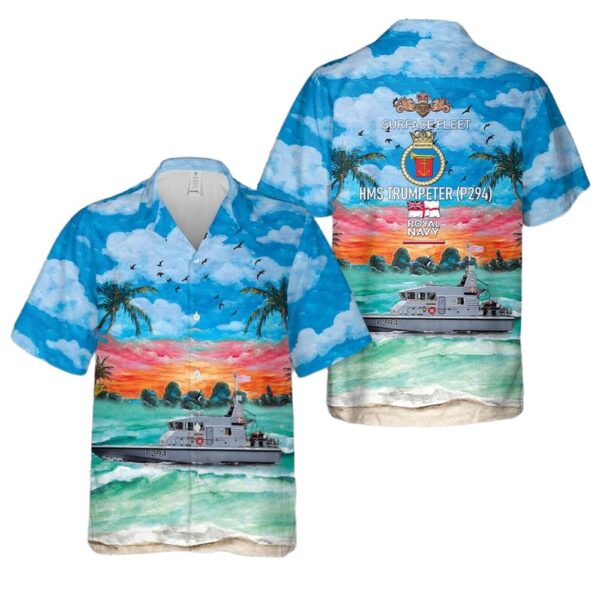Royal Navy HMS Trumpeter (P294) Archer-class patrol vessel Aloha Hawaiian Shirt