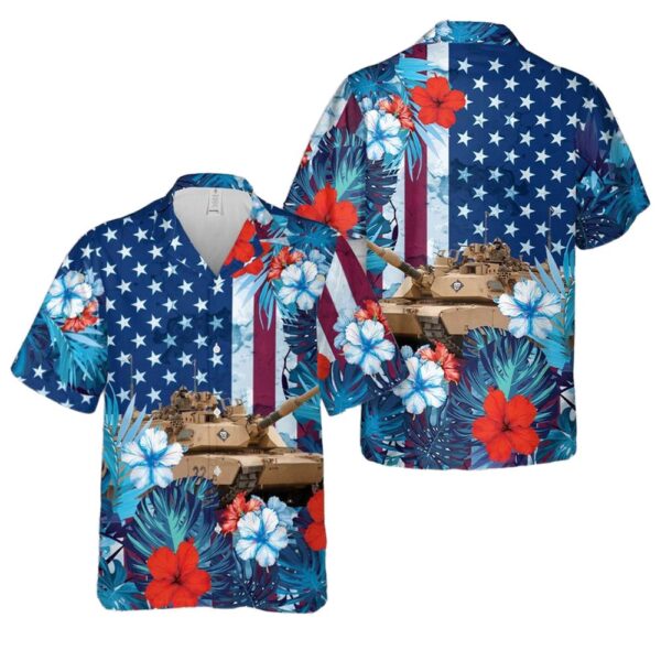 US Army M1 Abrams Tank 4th Of July Button Up Hawaiian Shirt