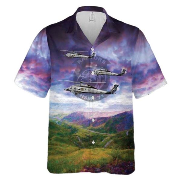 US Navy Helicopter Maritime Strike Squadron Seven One (HSM-71) MH-60R “Seahawk“ Button Up Hawaiian Shirt