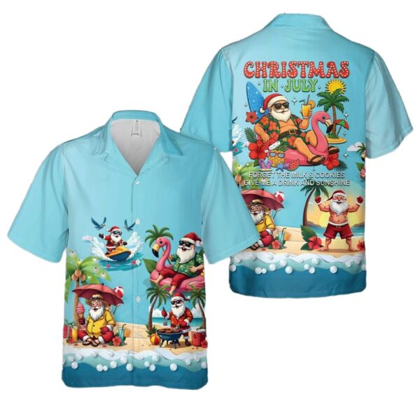 Christmas In July Tropical Santa Aloha Hawaiian Shirt