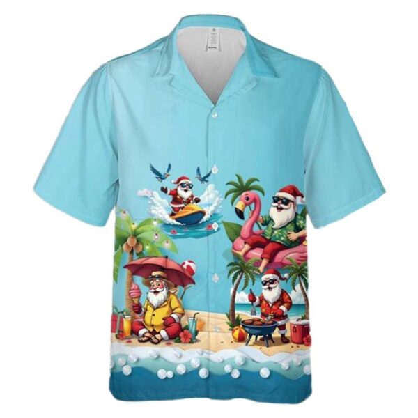 Christmas In July Tropical Santa Aloha Hawaiian Shirt