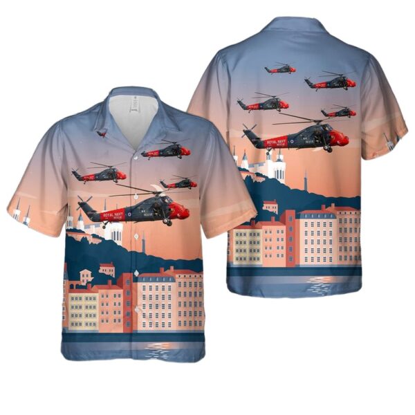 Royal Navy Historic Helicopters Westland Wessex HU5 Button Up Hawaiian Shirt Royal Navy Historic Helicopters Westland Wessex HU5 Button Up Hawaiian Shirt