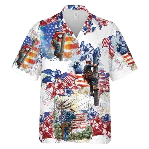 American Lineman Power 4th Of July Button Up Hawaiian Shirt American Lineman Power 4th Of July Button Up Hawaiian Shirt