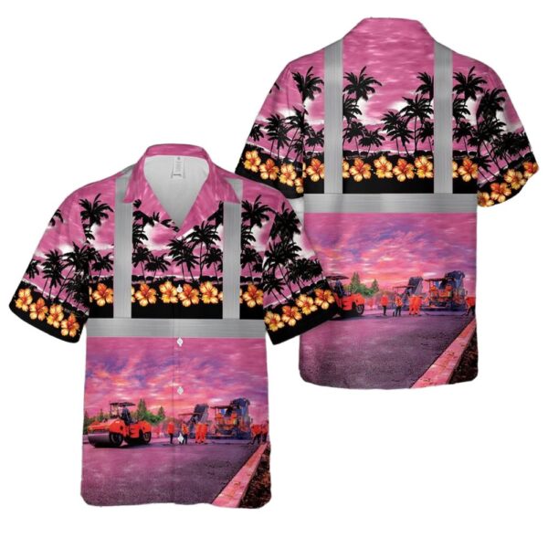 Highway Construction Tropical Button Up Hawaiian Shirt Highway Construction Tropical Button Up Hawaiian Shirt