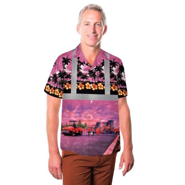Highway Construction Tropical Button Up Hawaiian Shirt Highway Construction Tropical Button Up Hawaiian Shirt