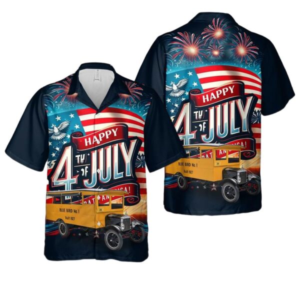 1927 Blue Bird No 1 School Bus 4th Of July Hawaiian Shirt Outfit 1927 Blue Bird No 1 School Bus 4th Of July Hawaiian Shirt Outfit