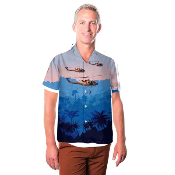 Royal Canadian Air Force Bell CH-135 Twin Huey (212) 424 Tiger Squadron (rescue squadron) Button Up Hawaiian Shirt Royal Canadian Air Force Bell CH-135 Twin Huey (212) 424 Tiger Squadron (rescue squadron) Button Up Hawaiian Shirt