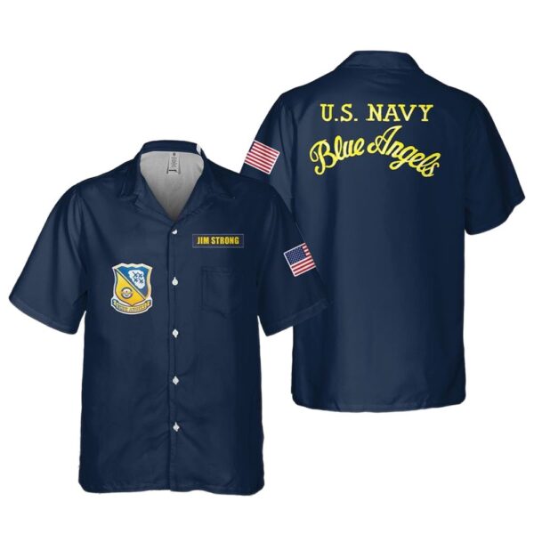 Custom Name US Navy Blue Angels Pocket Hawaiian Shirt Cheap