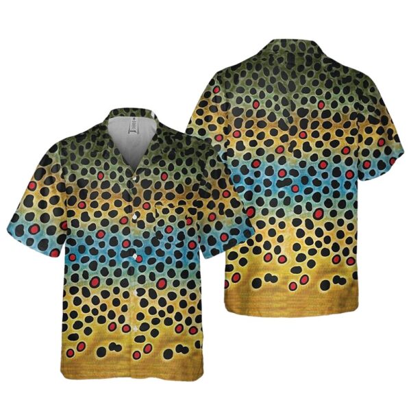 Brown Trout Pattern Pocket Hawaiian Shirt Man