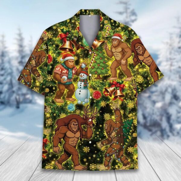 Funny Bigfoot Hunting Carrying Deer Christmas Hawaiian Shirt Funny Bigfoot Hunting Carrying Deer Christmas Hawaiian Shirt