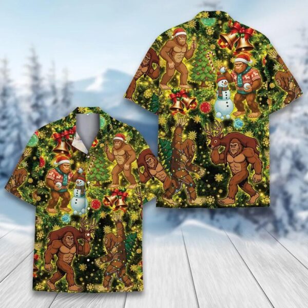 Funny Bigfoot Hunting Carrying Deer Christmas Hawaiian Shirt Funny Bigfoot Hunting Carrying Deer Christmas Hawaiian Shirt
