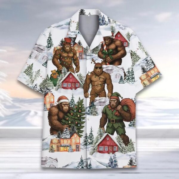 Bigfoot in Christmas Village Hawaiian Shirt Bigfoot in Christmas Village Hawaiian Shirt