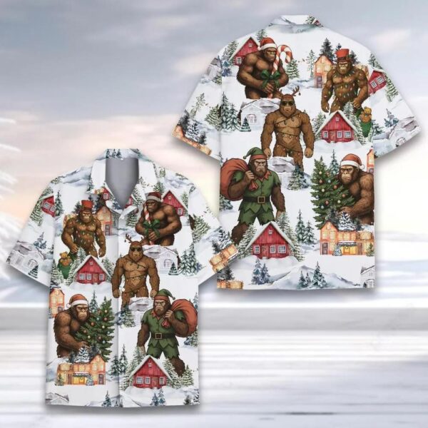 Bigfoot in Christmas Village Hawaiian Shirt Bigfoot in Christmas Village Hawaiian Shirt