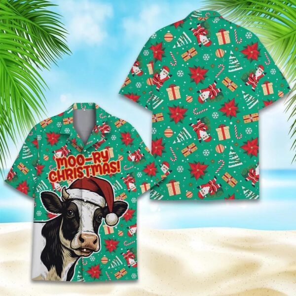 Christmas Hereford Cow Hawaiian Shirt
