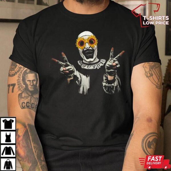 Terrifier Clown Peace Sign Sunflower Shirt