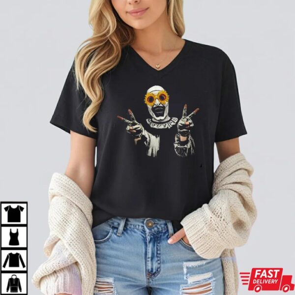 Terrifier Clown Peace Sign Sunflower Shirt