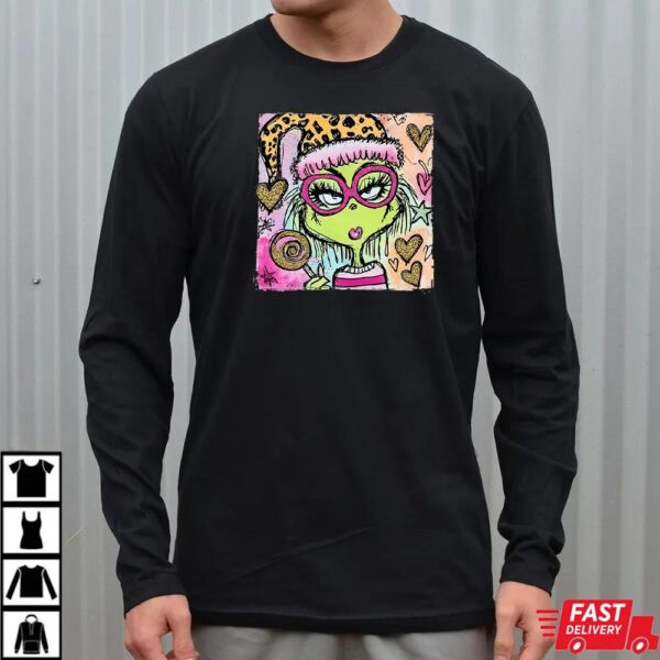 Handwrite Leopard Grinch Christmas Preppy Glitter Boo-Jee Shirt