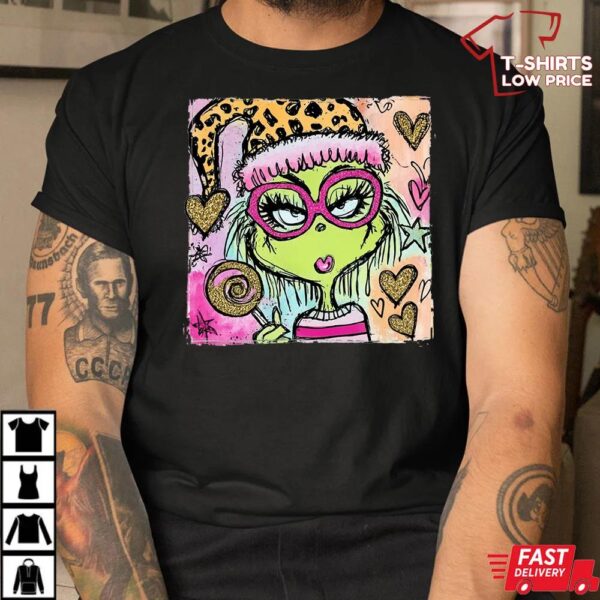 Handwrite Leopard Grinch Christmas Preppy Glitter Boo-Jee Shirt