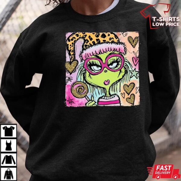 Handwrite Leopard Grinch Christmas Preppy Glitter Boo-Jee Shirt