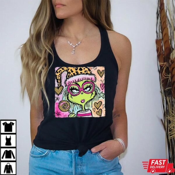 Handwrite Leopard Grinch Christmas Preppy Glitter Boo-Jee Shirt