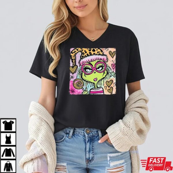 Handwrite Leopard Grinch Christmas Preppy Glitter Boo-Jee Shirt
