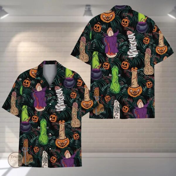 Spooky Halloween Penis Hawaiian Shirt, Funny Cocks Button Shirt