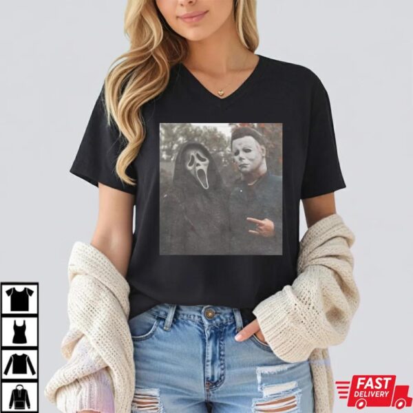 Ghostface And Michael Myers Heart Hand Shirt