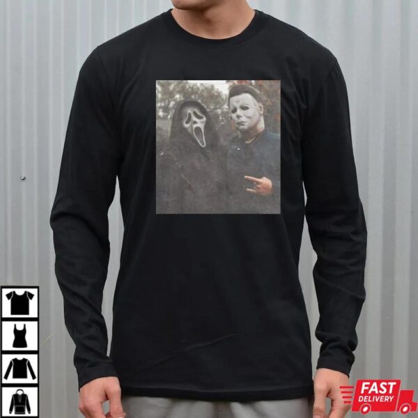 Ghostface And Michael Myers Heart Hand Shirt