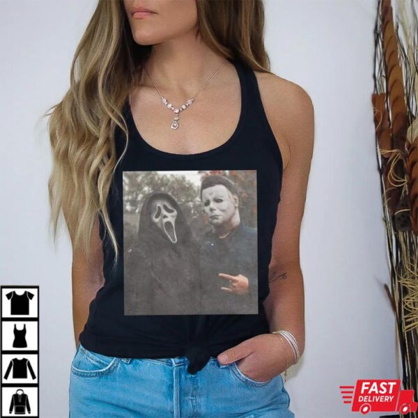 Ghostface And Michael Myers Heart Hand Shirt