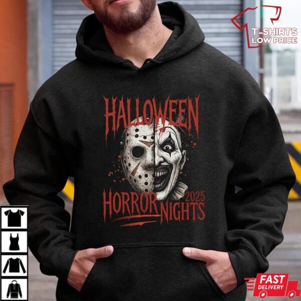 Halloween Horror Nights 2025 T-Shirt – Jason Voorhees vs Art the Clown Horror Tee