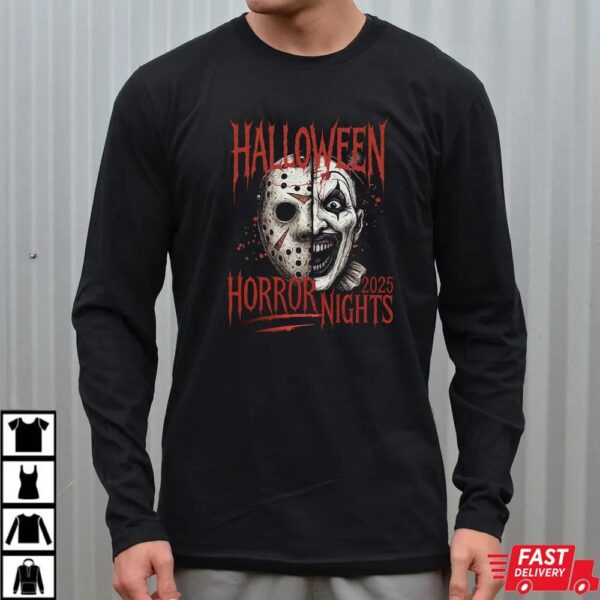 Halloween Horror Nights 2025 T-Shirt – Jason Voorhees vs Art the Clown Horror Tee