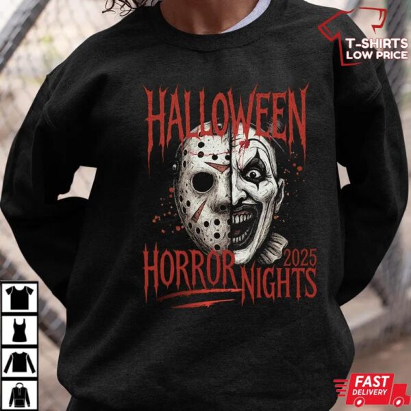 Halloween Horror Nights 2025 T-Shirt – Jason Voorhees vs Art the Clown Horror Tee