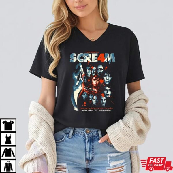 Scream 4 Movie Poster T-Shirt – Wes Craven Ghostface Horror Tee Scream 4 Movie Poster T-Shirt – Wes Craven Ghostface Horror Tee