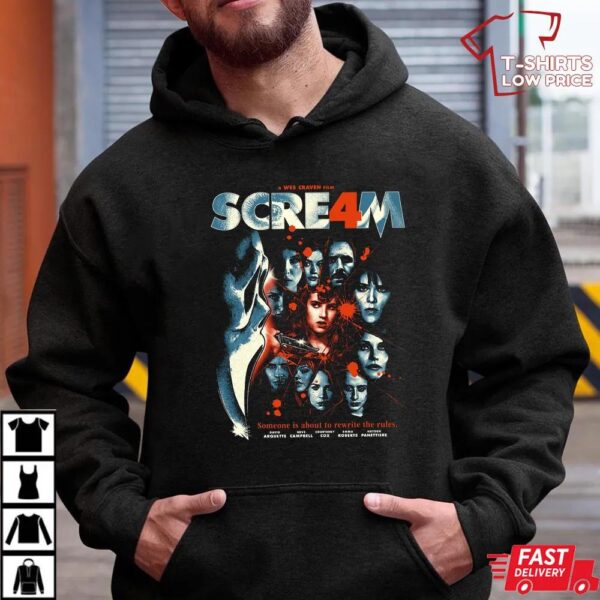 Scream 4 Movie Poster T-Shirt – Wes Craven Ghostface Horror Tee Scream 4 Movie Poster T-Shirt – Wes Craven Ghostface Horror Tee
