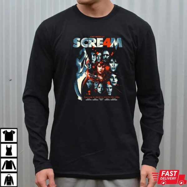 Scream 4 Movie Poster T-Shirt – Wes Craven Ghostface Horror Tee Scream 4 Movie Poster T-Shirt – Wes Craven Ghostface Horror Tee